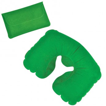 Купить Подушка надувная дорожная в футляре; зеленый; 43,5х27,5 см; твил; шелкография