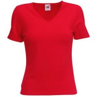 Футболка "Lady-Fit V-Neck T", красный_M, 95% х/б, 5% эластан, 210 г/м2 