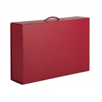 Купить Коробка  складная подарочная  с ручкой, красный, 37x25 x10cm,  кашированный картон, тисн,  шелкогр. 