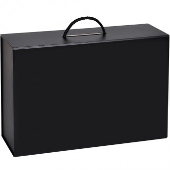 Купить Коробка  складная подарочная  с ручкой,  черный, 37x25 x10cm,  кашированный картон, тисн 