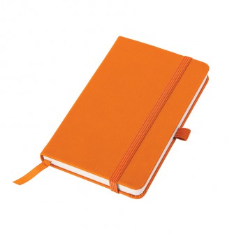 Купить Бизнес-блокнот "Justy", 90*140 мм, оранжевый, твердая обложка,  резинка 7 мм, в клетку 
