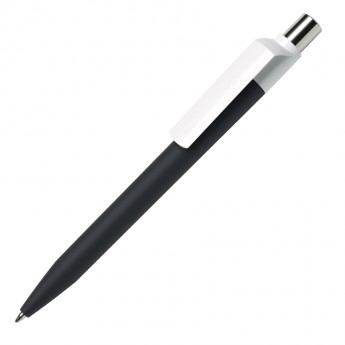 Купить Ручка шариковая DOT, черный корпус/белый клип, soft touch покрытие, пластик