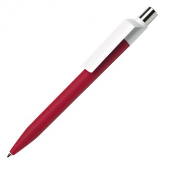Купить Ручка шариковая DOT,красный корпус/белый клип, soft touch покрытие, пластик