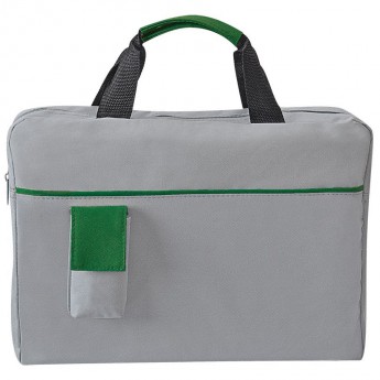 Купить Конференц-сумка "Sense"; серый с зеленым; 37х27x8 см; полиэстер; шелкография 