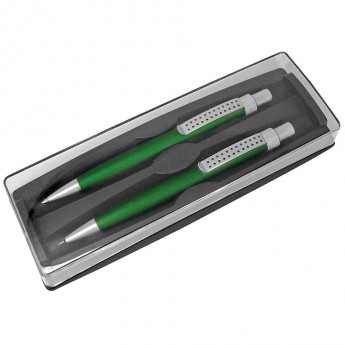 Купить SUMO SET, набор в футляре: ручка шариковая и карандаш механический, зеленый/серебристый, металл/плас