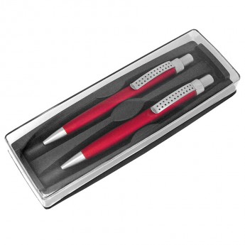 Купить SUMO SET, набор в футляре: ручка шариковая и карандаш механический, красный/серебристый, металл/плас