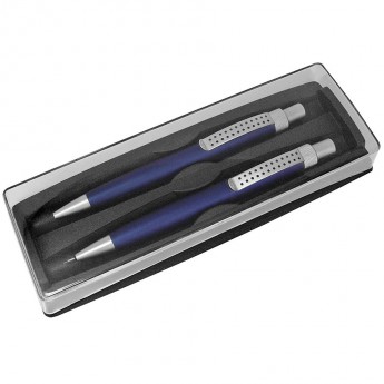 Купить SUMO SET, набор в футляре: ручка шариковая и карандаш механический, синий/серебристый, металл/пласти