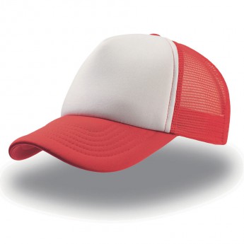 Бейсболка "Rapper", 5 клиньев, поролоновая вставка, сетка, пластиковая застежка пвх, красный с белым, с логотипом 