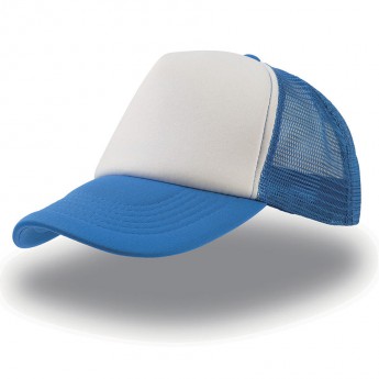 Бейсболка "Rapper", 5 клиньев, поролоновая вставка, сетка, пластиковая застежка пвх, синий с белым; , с логотипом 