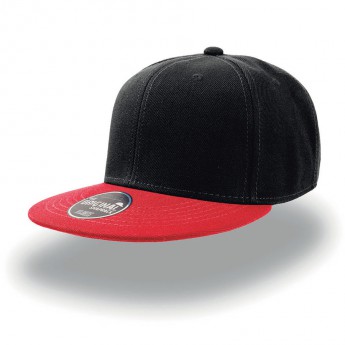 Бейсболка "SNAP BACK" 6 клиньев, плоский козырек, пластиковая застежка пвх, черный с красным 100% ак, с логотипом 