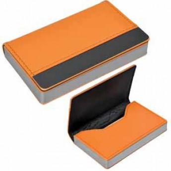 Купить Визитница "Горизонталь"; оранжевый; 10х6,5х1,7 см; иск. кожа, металл; лазерная гравировка 