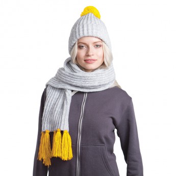 Купить GoSnow, вязаный комплект шарф и шапка, меланж c фурнитурой желтый