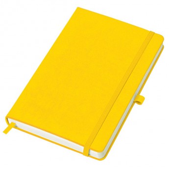 Купить Бизнес-блокнот "Justy", 130*210 мм, желтый, твердая обложка,  резинка 7 мм, блок-линейка, тиснение,  