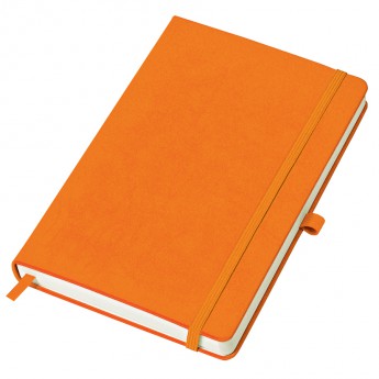 Купить Бизнес-блокнот "Justy", 130*210 мм, оранжев, твердая обложка,  резинка 7 мм, блок-линейка, тиснение 