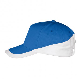 Бейсболка "Booster" 5 клиньев, ярко-синий, белый, 100% хлопок с начесом, 260г/м2, с логотипом 