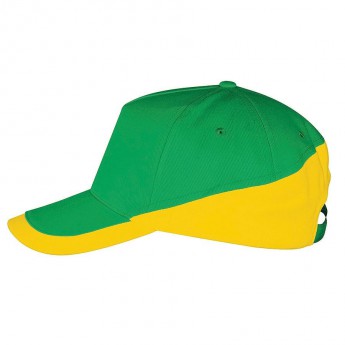Бейсболка "Booster" 5 клиньев, желто-зеленый, белый, 100% хлопок с начесом, 260г/м2, с логотипом 
