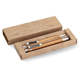 Купить Набор из карандаша и ручки из бамбука в картонном футляре