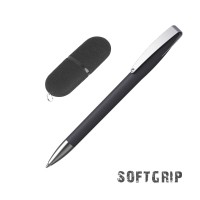 Подарочный набор ручка и флеш-карта, покрытие soft grip, черный