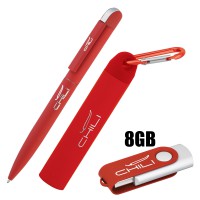 Набор ручка + флеш-карта 8Гб + зарядное устройство 2800 mAh в футляре, покрытие soft touch