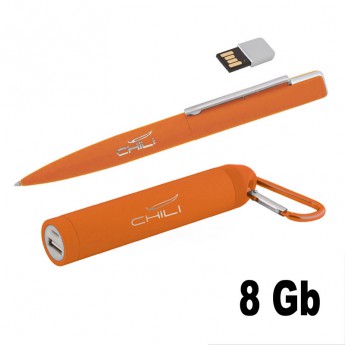 Купить Набор ручка c флеш-картой 8Гб + зарядное устройство 2800 mAh в футляре, покрытие soft touch