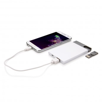 Купить Зарядное устройство с USB–флешкой на 8 ГБ, 2500 mAh, белый